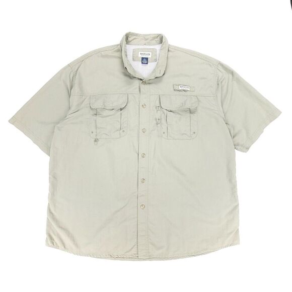 MAGELLAN Short Sleeve Button Down Fishing Utility Shirt Mens XXL Khaki Olive - Picture 1 of 7